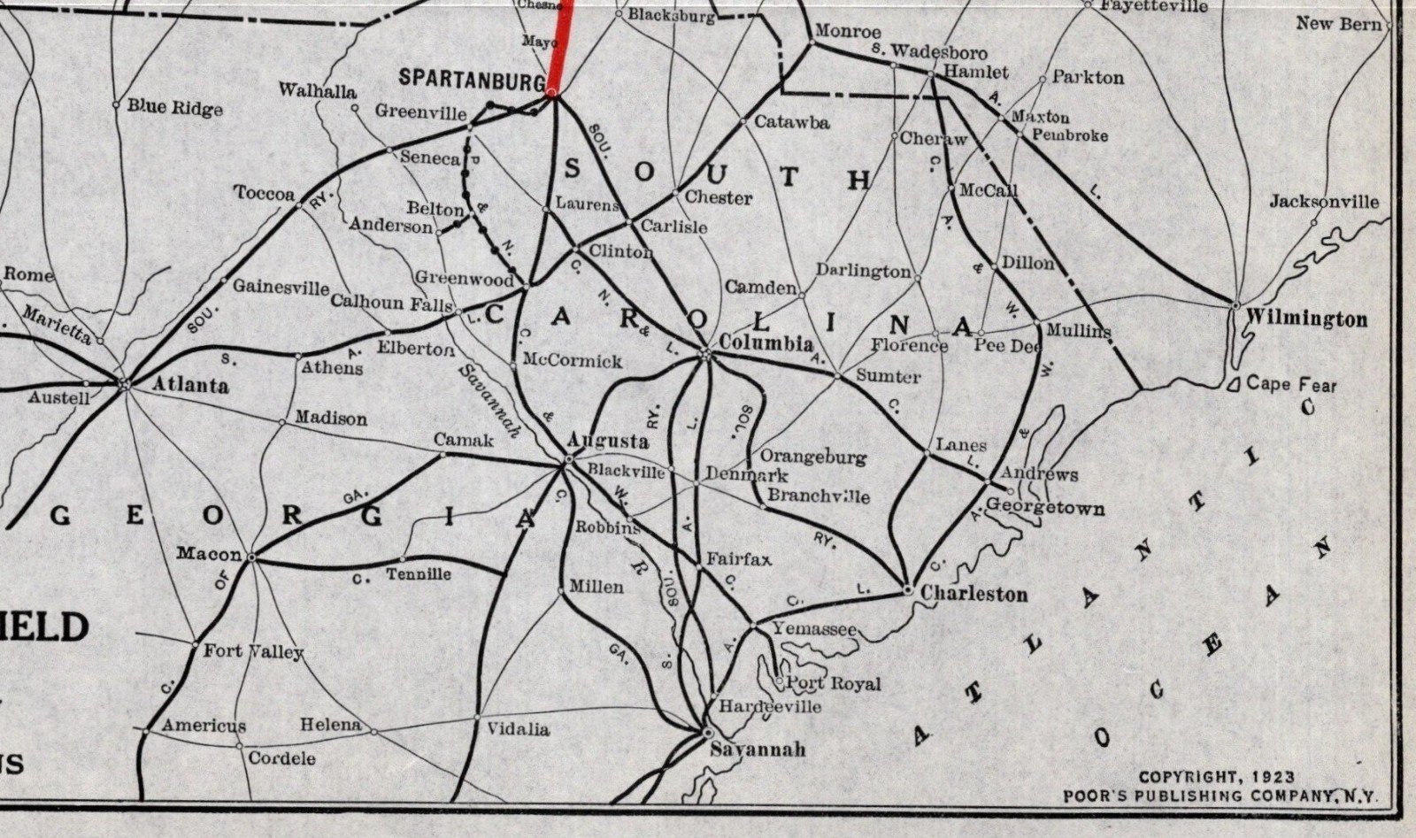 1923 Antique Carolina Clinchfield & Ohio Railroad Map Vintage Railway Map 2566