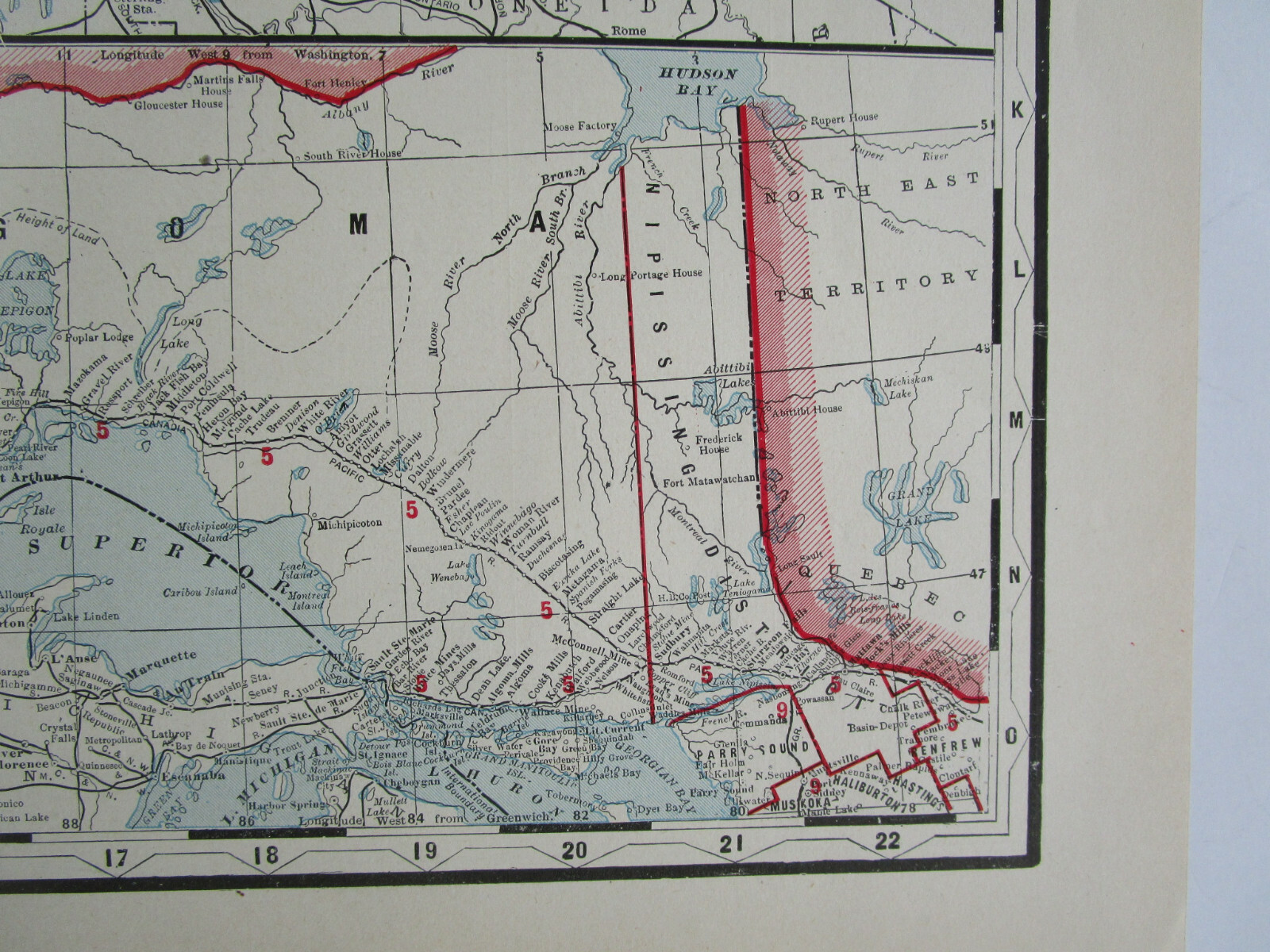 CANADA 1895 ONTARIO RAILROAD Map Cram ~ AS IS ~ PONTIAC PACIFIC JCT RR