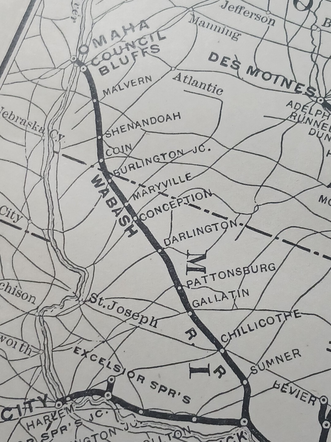 1905 Train Route Map WABASH SYSTEM all Railroad Controlled Lines stations 12″x9″