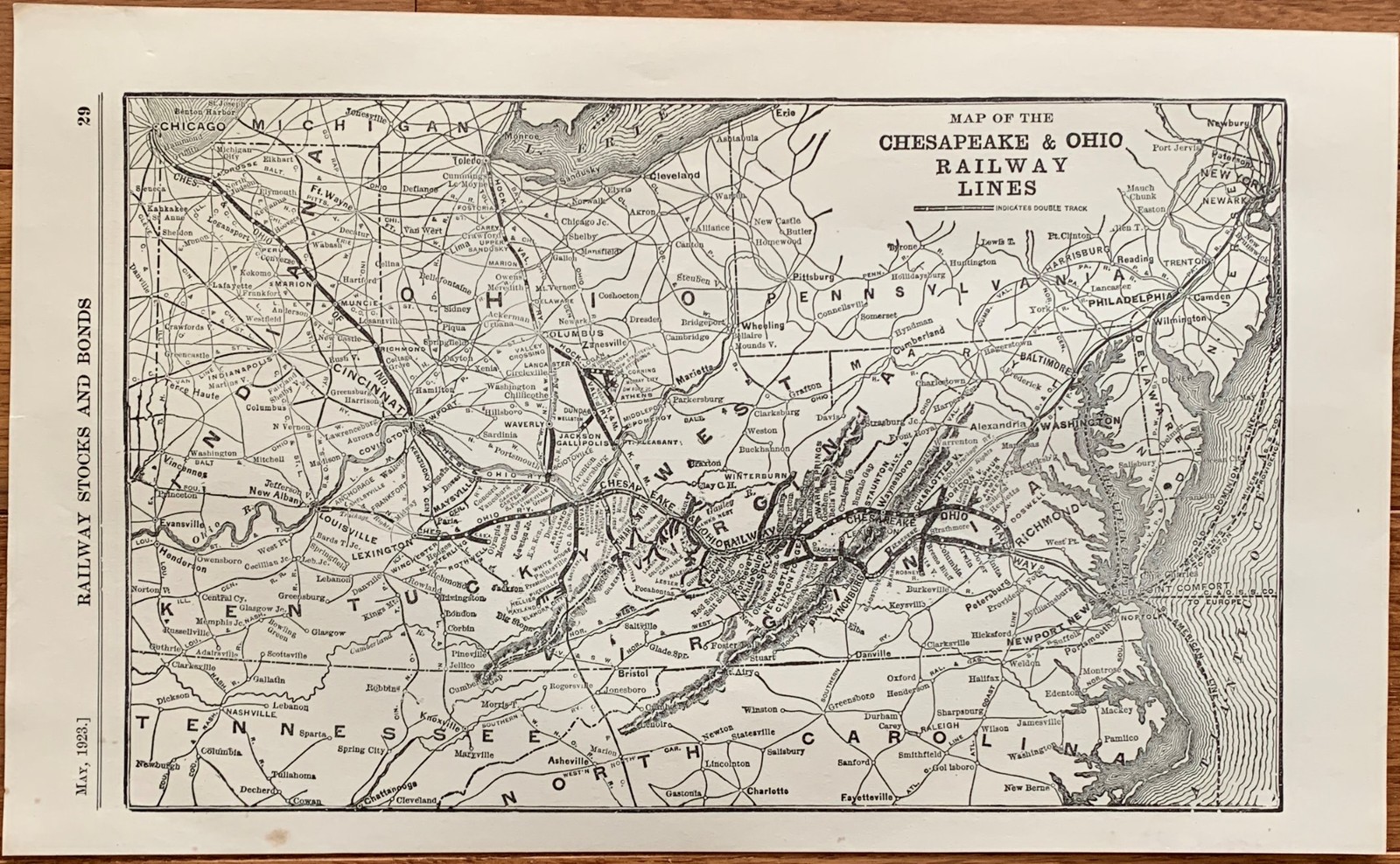 1923 Antique CHESAPEAKE & OHIO Map Vintage RAILWAY Map