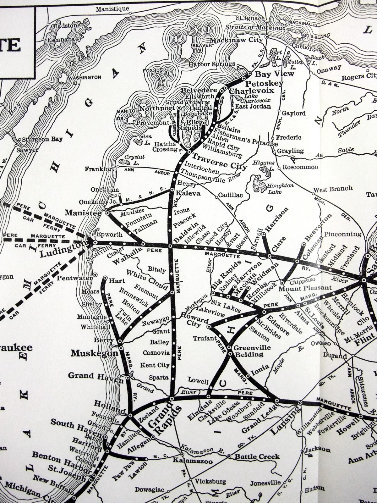 Pere Marquette Railway – Original 1941 System Map. Antique Railroad Vintage