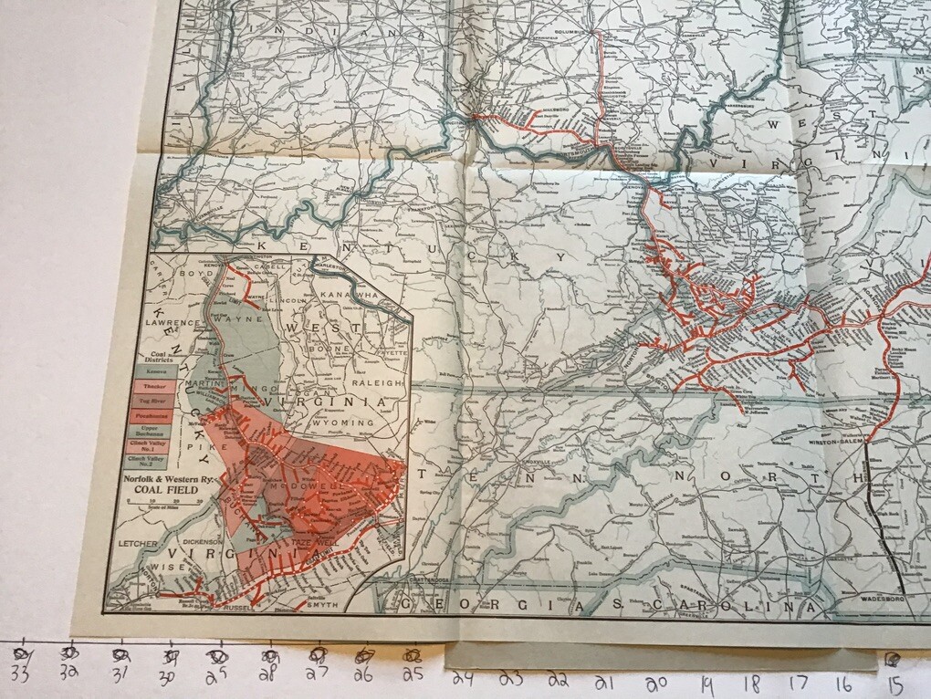 vintage railroad map: 22×32″ NORFOLK & WESTERN Railway 1944