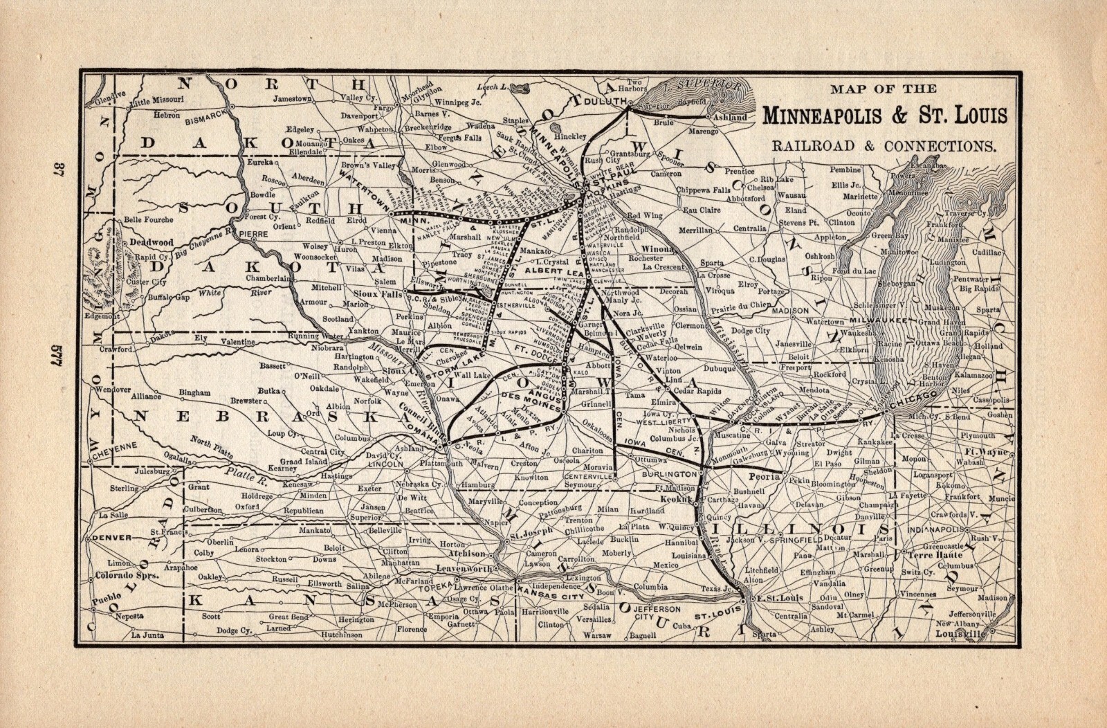 1901 Antique Minneapolis & St Louis Railroad Map Antique Railway Map 1568