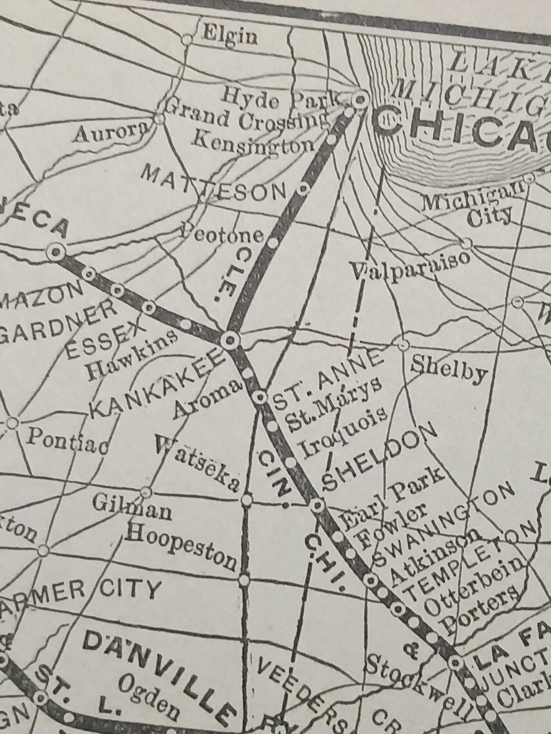 ~1895 Antique Railroad Map CLEVELAND CINCINNATI CHICAGO & ST LOUIS RAILWAY OH IL