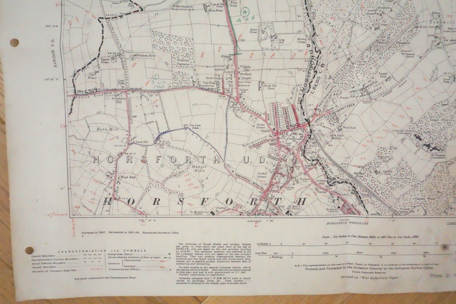 1938 Horsforth Cookridge Yorkshire LNER Railway OS Linen Map Ref 35 *