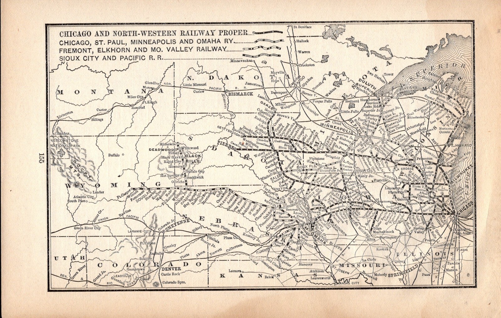 1893 Chicago & North-Western Railway Proper Map Northwestern Railroad Map 2108