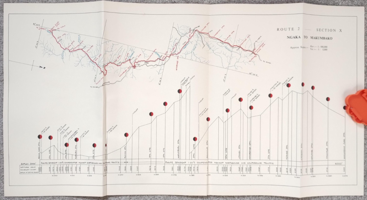 1952 Original East African Railways Map of Route: Ngaka to Makumbako (Tanzania)