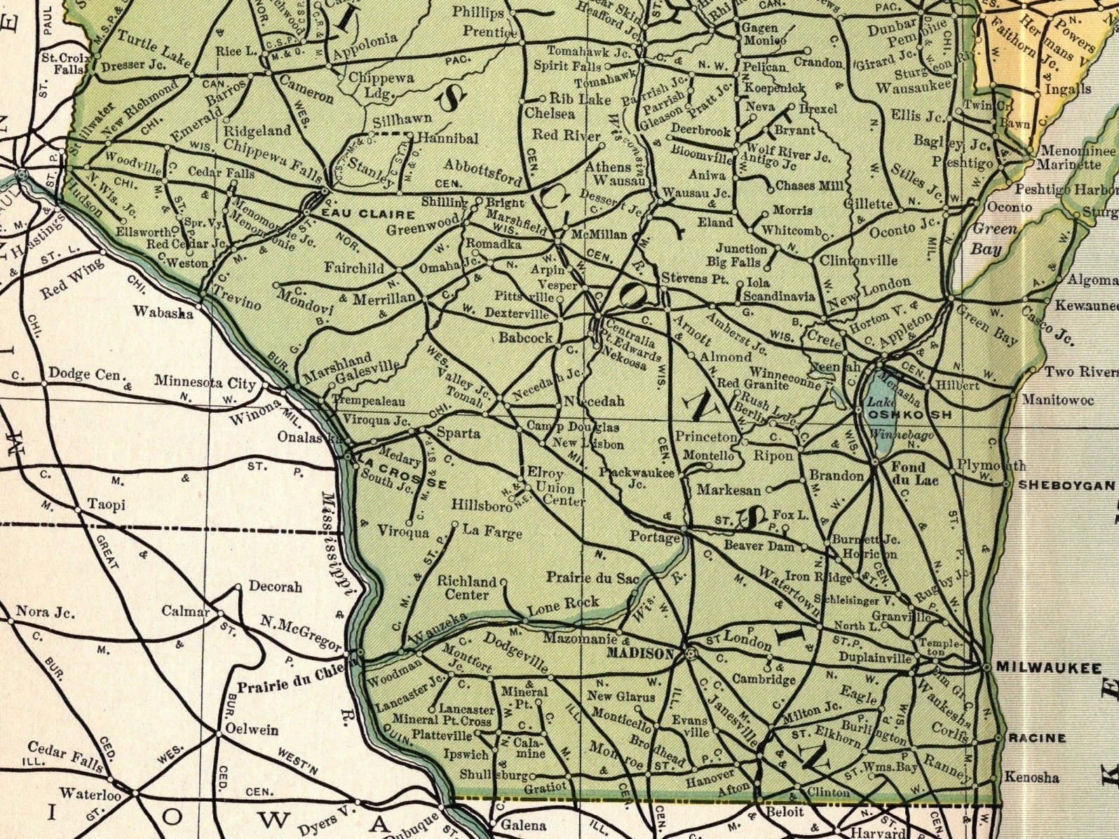 1903 Antique Michigan & Wisconsin Railroad Map Vintage Railway Map 2448
