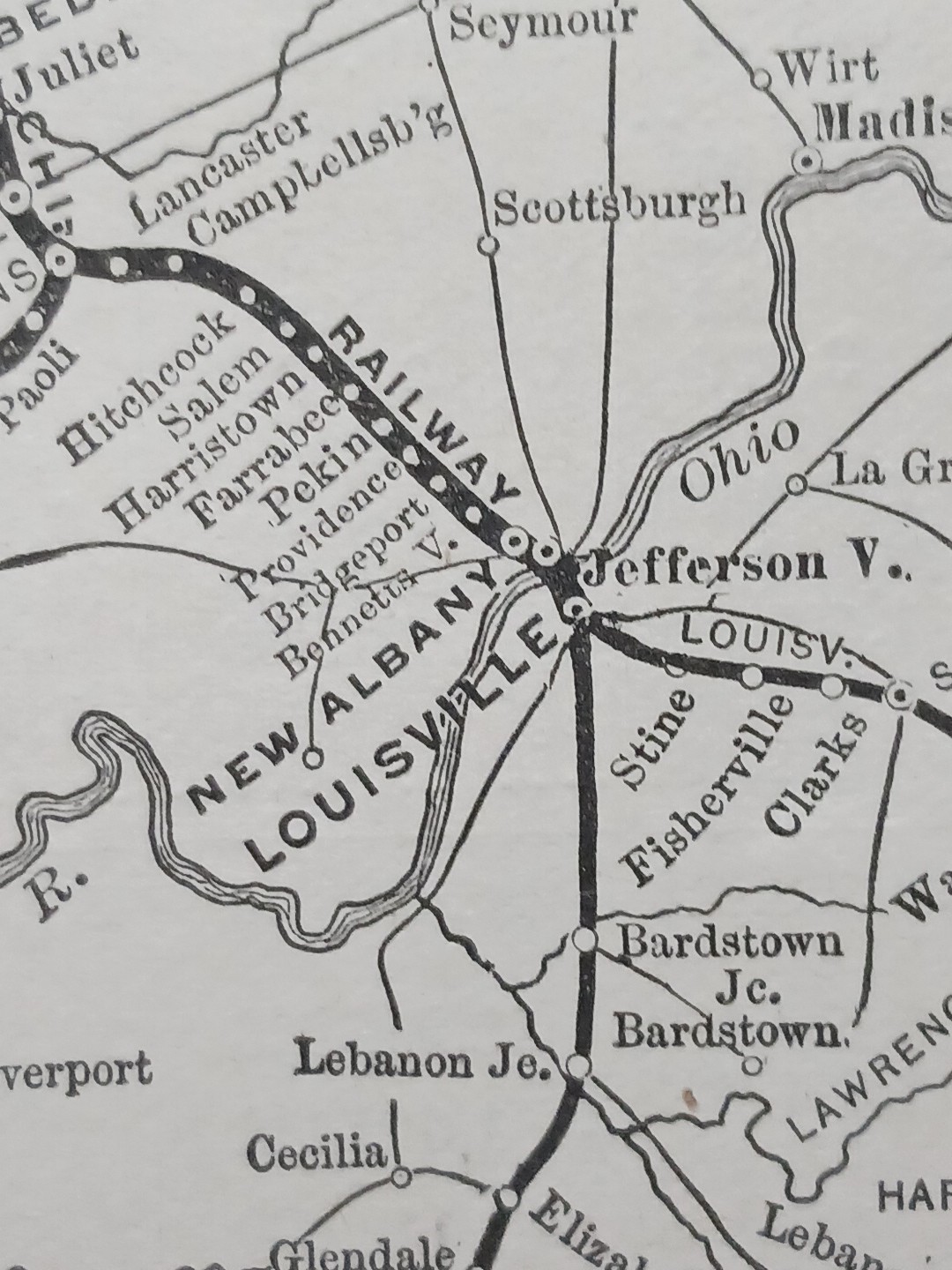 ~1896 Antique Train Route Map LOUISVILLE NEW ALBANY & CHICAGO RAILWAY Indiana RR
