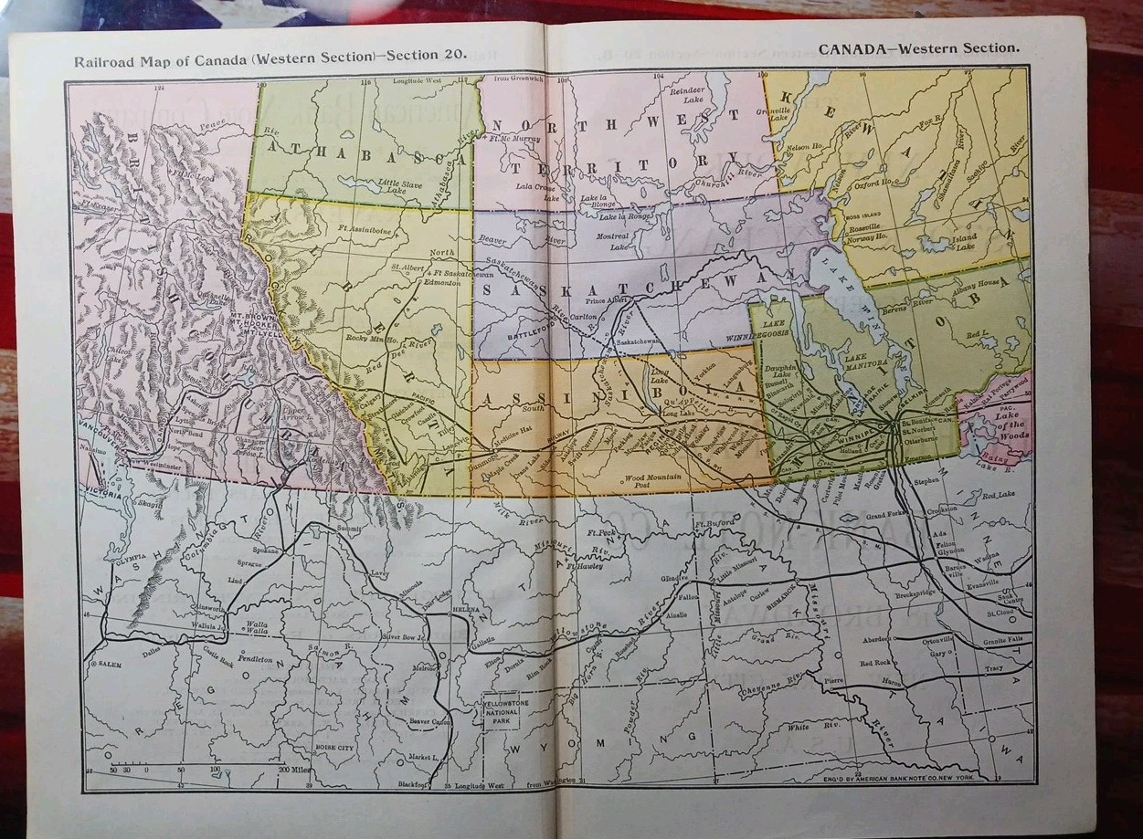 1897 Train Route Map Western Canada Assiniboia ☆ all Railroad Lines Marked 9×11