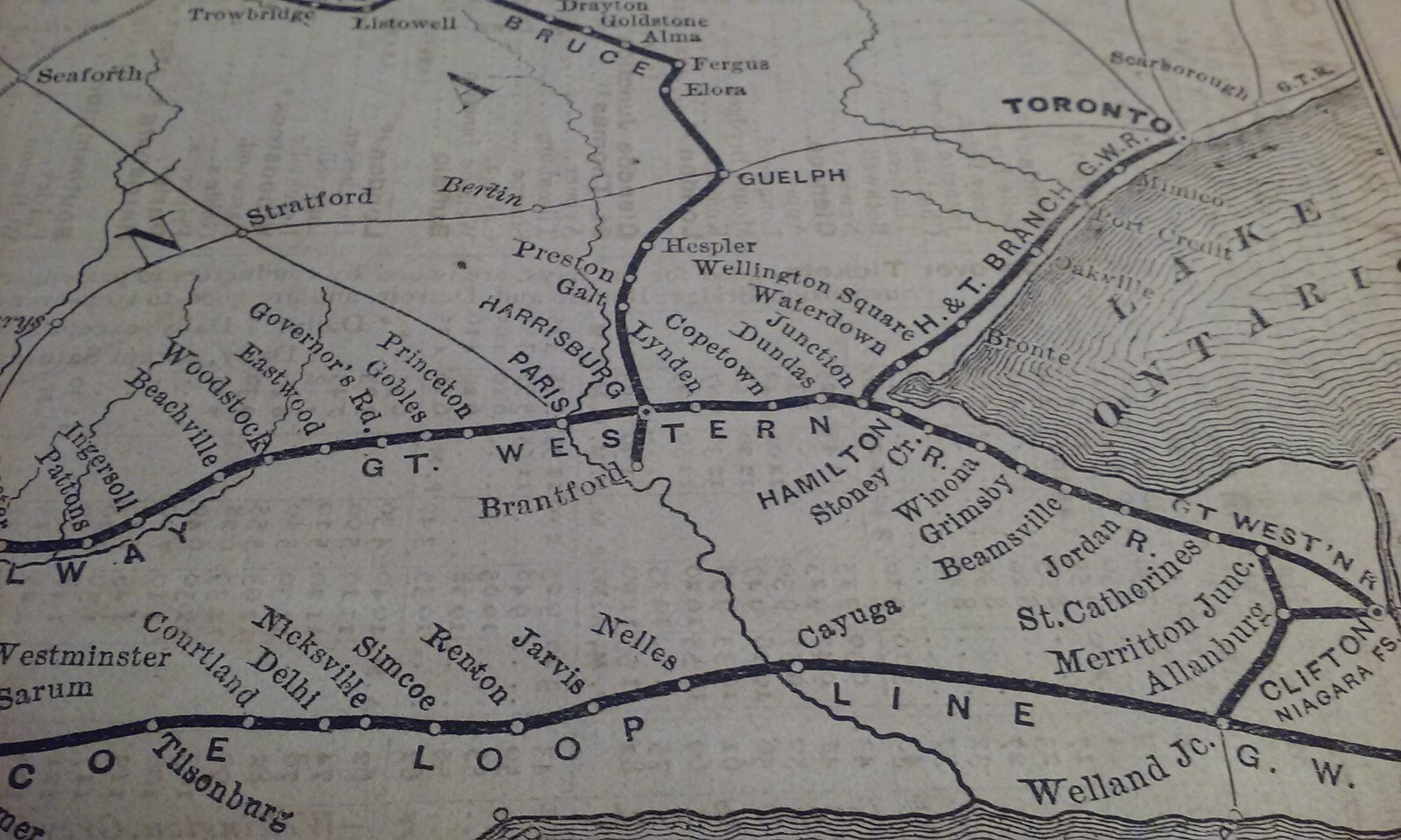 Rare 1876 GREAT WESTERN Railroad Railway & Connections & Routes Print Map