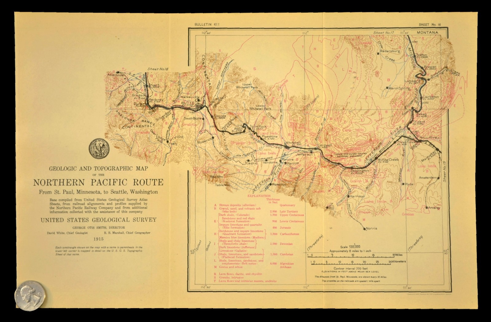 Antique Northern Pacific Railroad Map Butte Montana Welch CM&StP RR
