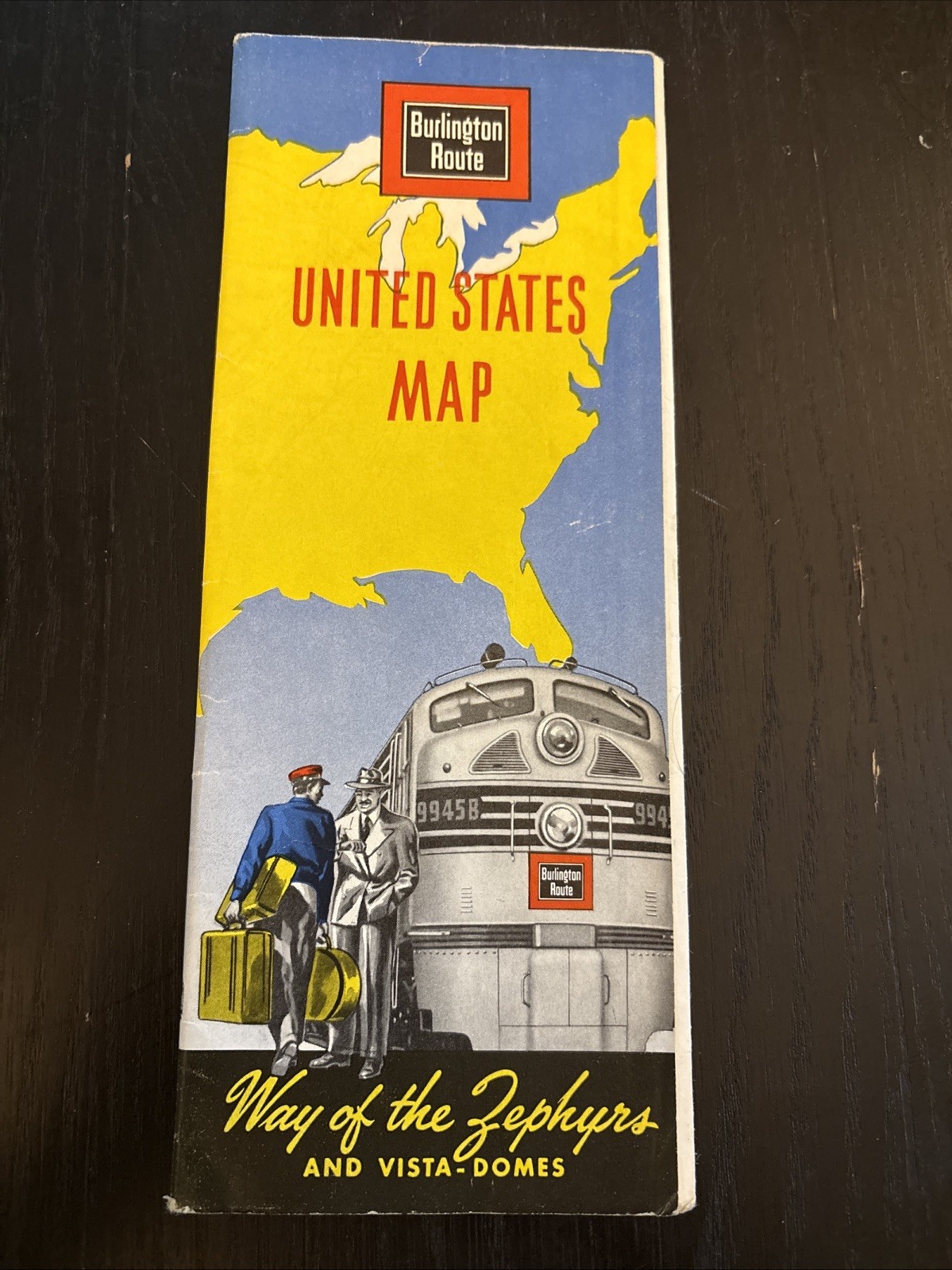 Burlington Route United States VTG Map & Vacation Guide Way of the Zephyrs 1950s