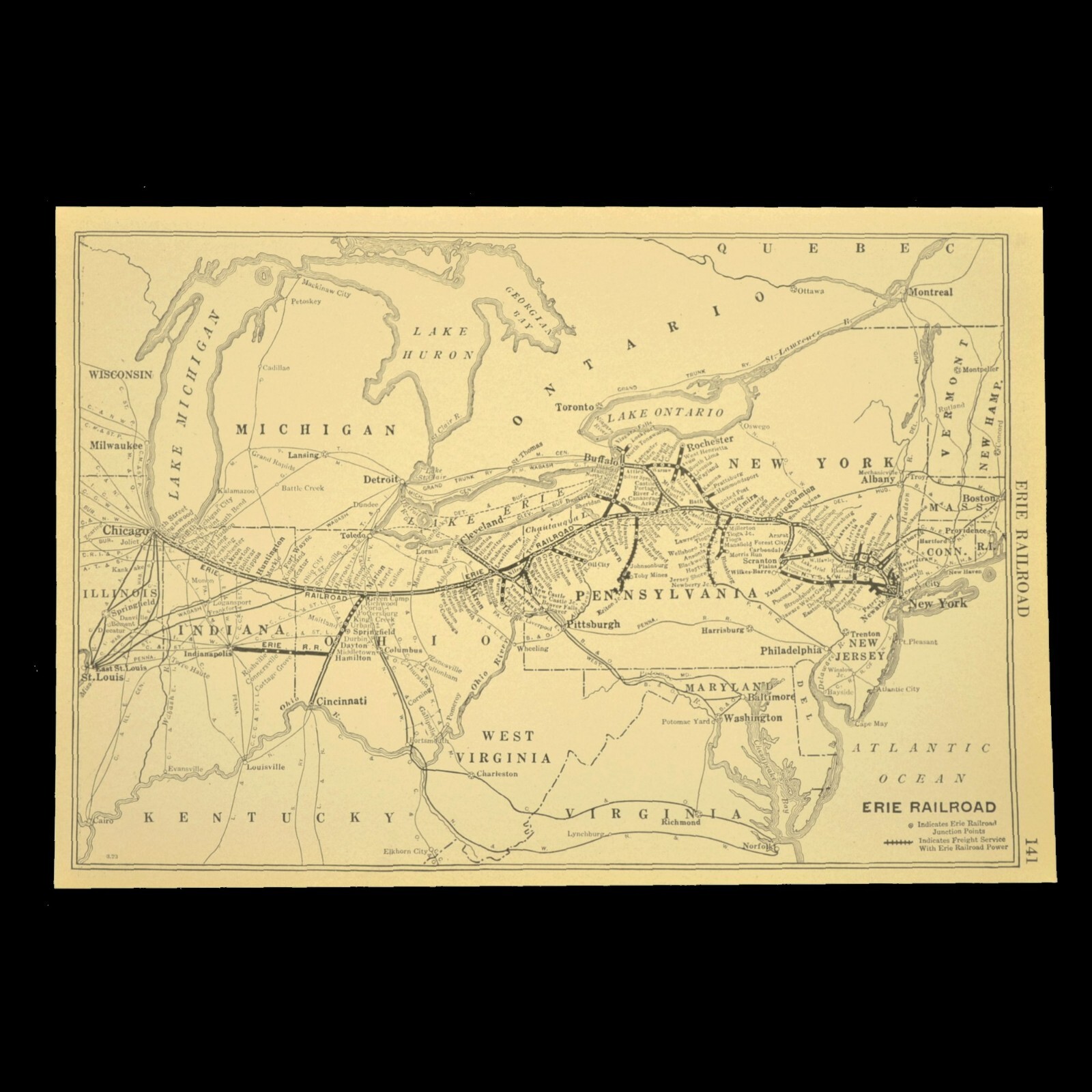 Vintage ERIE RAILROAD Map Erie RR Huntington Binghamton Original Antique ca 1925