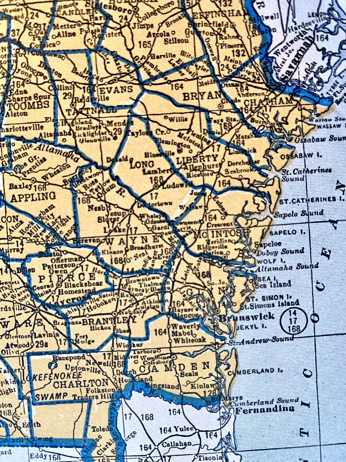 FLORIDA & GEORGIA Original c 1935 County & Railroad Maps. Hammond & Co. 9×12″