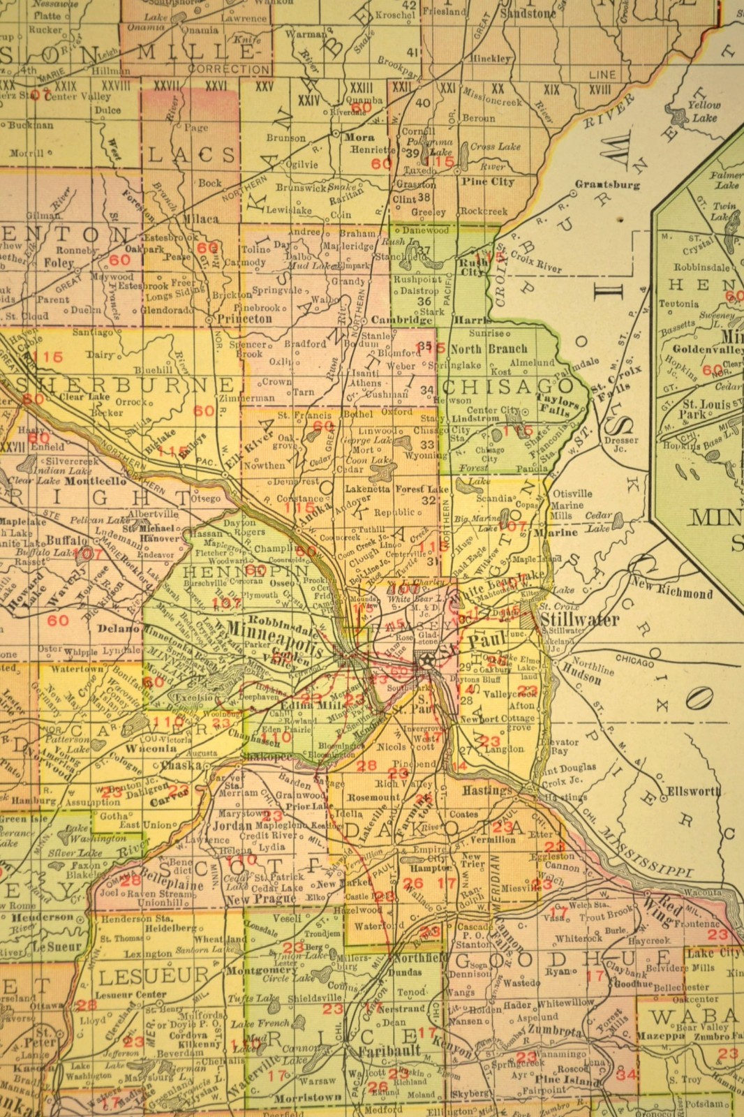 1911 Antique Minnesota Railroad Map ORIGINAL Atlas Map CMStP&P Railroad DATED