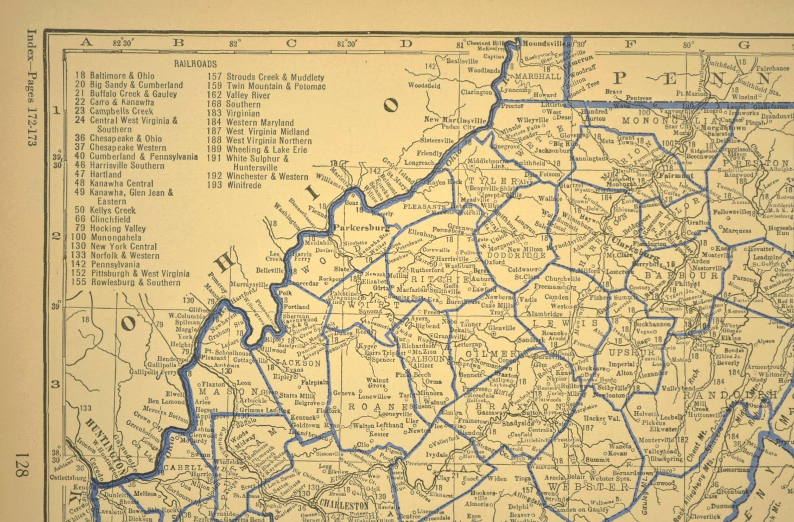 Vintage WEST VIRGINIA Railroad Map Depot Towns Clarksburg B&O RR ca 1930