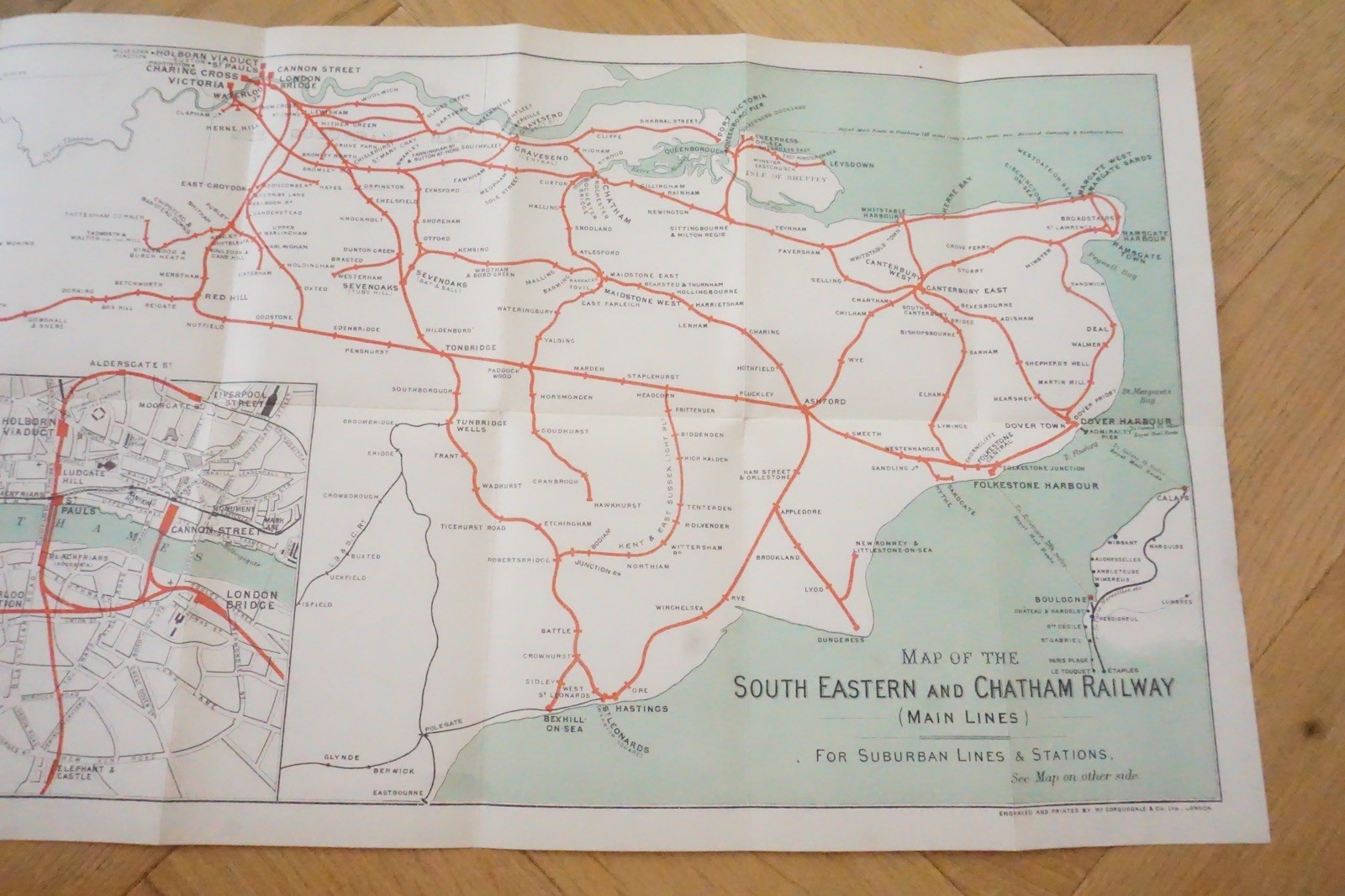 1913 South Eastern & Chatham Railway London Connections Map SE&CR