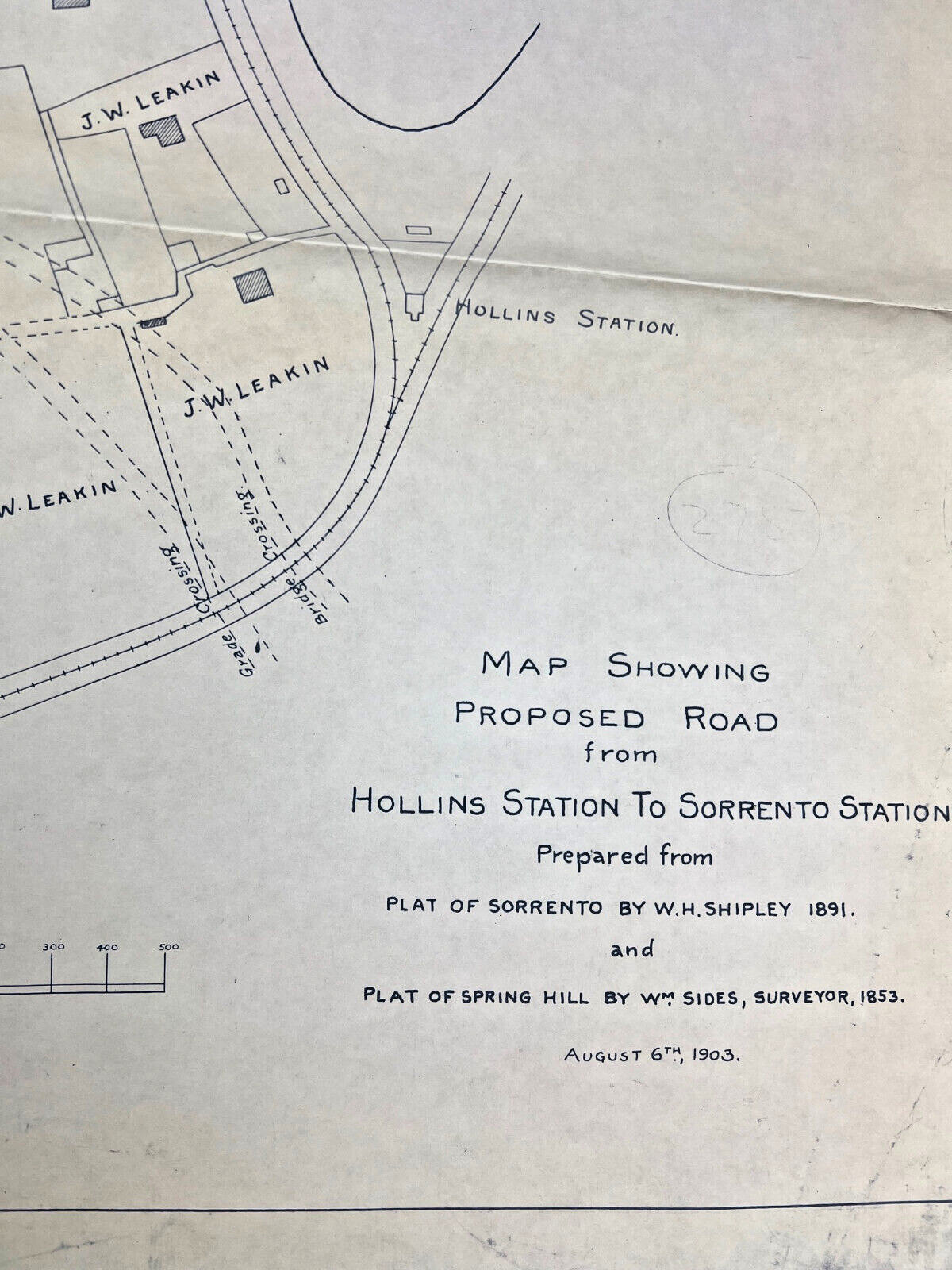 Antique 1903 Susquehanna Railroad Hollins Sorrento Station Map Baltimore MD