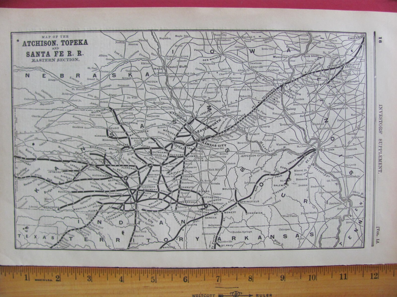 1890 SEPT ATCHISON TOPEKA & SANTA FE RAILROAD ORIGINAL EAST SYSTEM MAP AT&SF RR