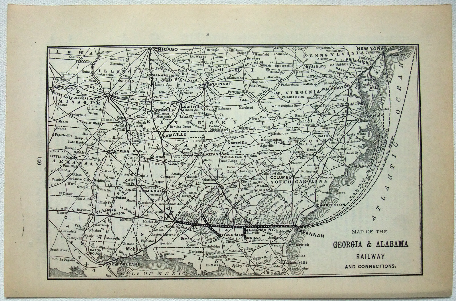 Original 1898 Map of The Georgia & Alabama Railway. Antique