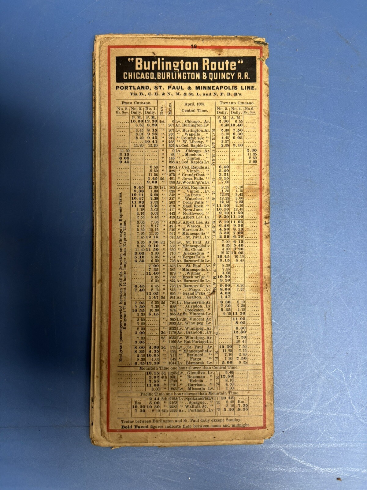 1985 Burlington Route train map
