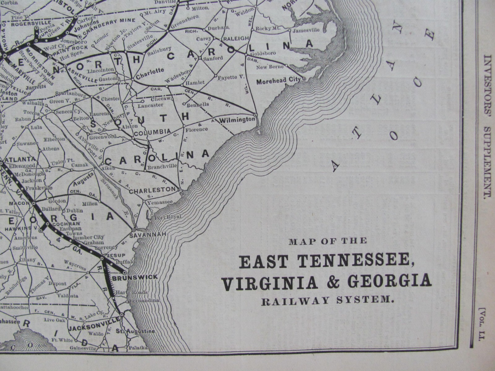 1890 SEPT EAST TENNESSEE VIRGINIA & GEORGIA RAILROAD ORIGINAL SYSTEM MAP STATION