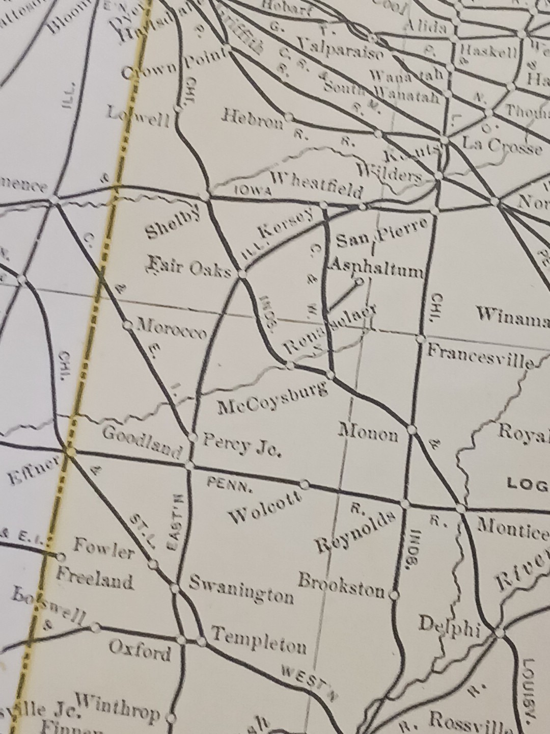1905 Dated Train Route Map of INDIANA all Railroad Lines 11″x9″ FREE SHIPPING