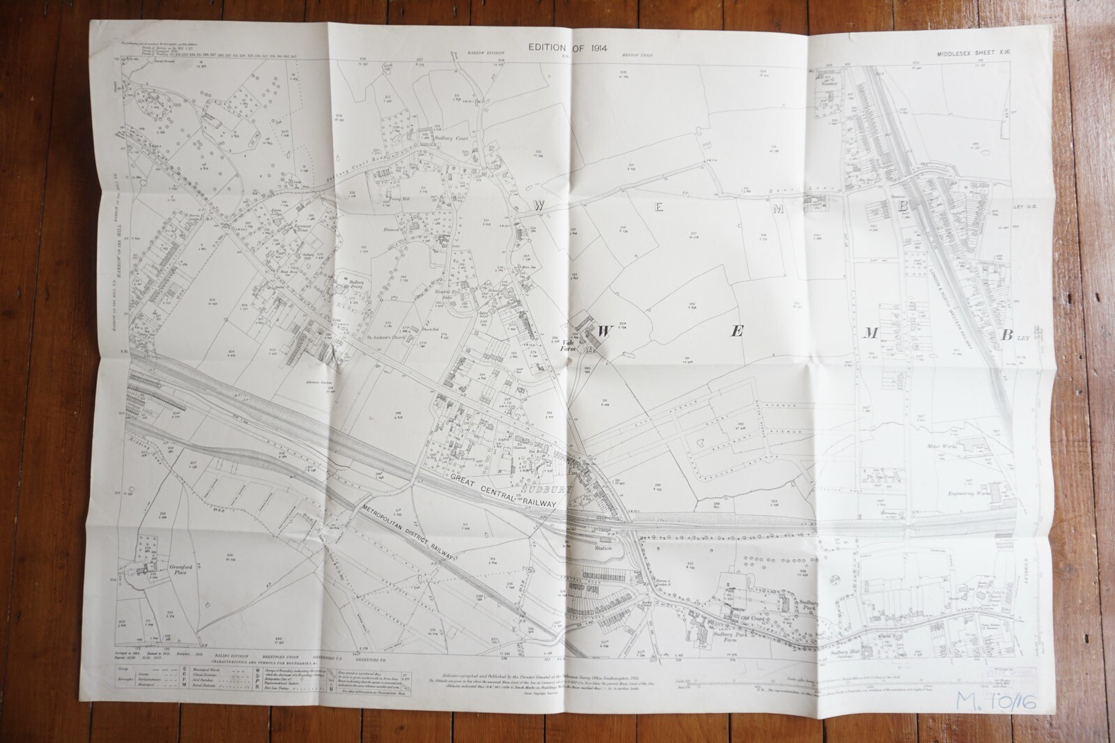 1914 Wembley Sudbury LNWR GER Met District Railway North London OS Railway Map