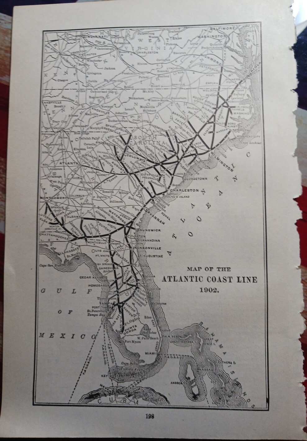 1902 Train Route Map ATLANTIC COAST LINE SYSTEM railroad Florida Georgia NC SC
