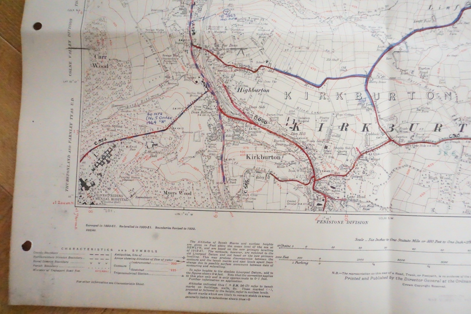 1938 Lepton Highburton Yorkshire LMS Railway OS Linen Map Ref 68 **