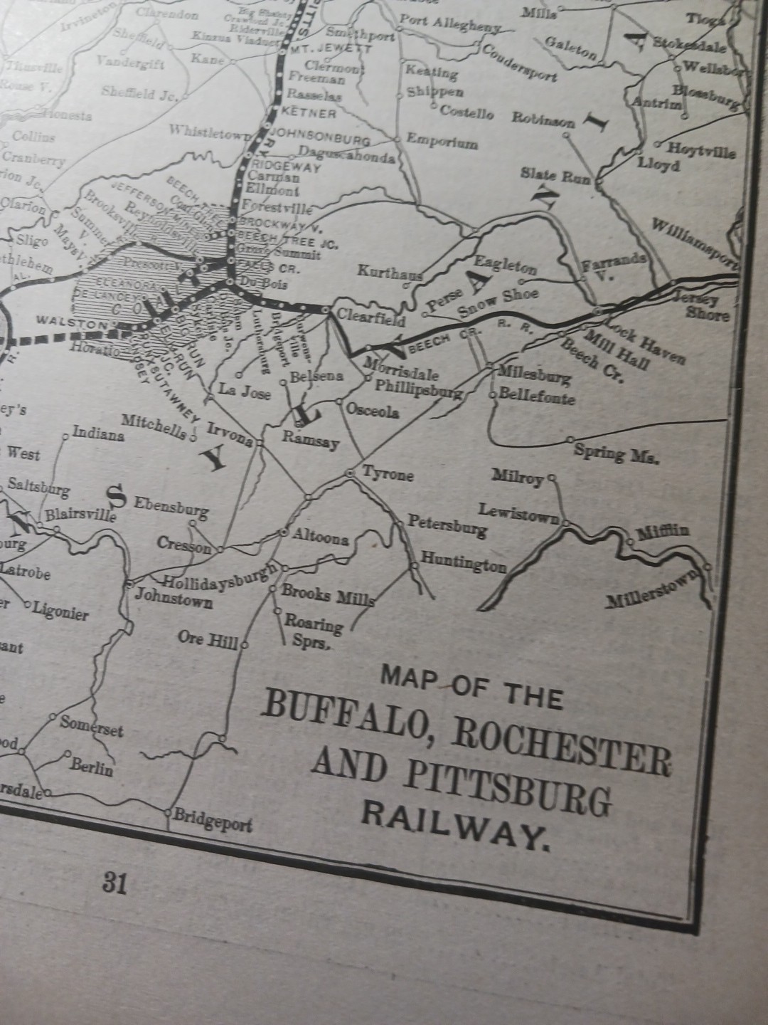 ~1898 Train Route Map BUFFALO ROCHESTER & PITTSBURGH RAILWAY Ralston Clearfield