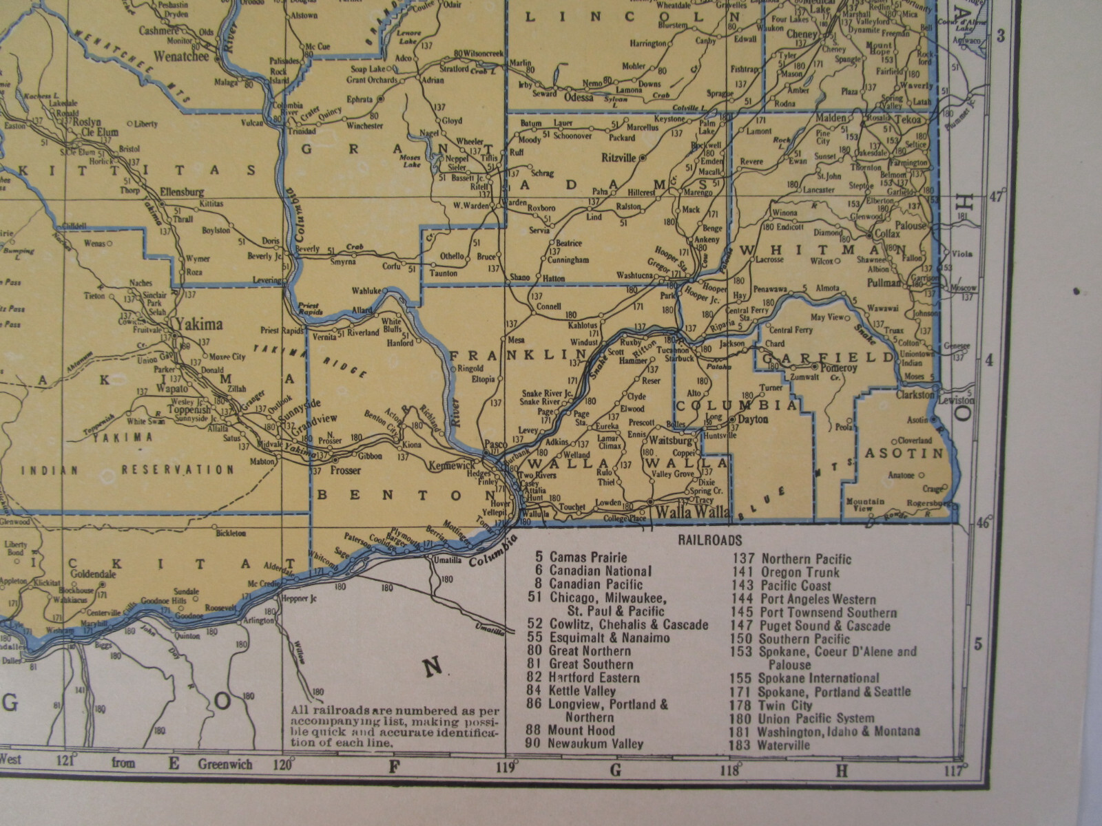 WA WV 1934 WASHINGTON State RAILROAD Map. Twin City RR or WEST VIRGINIA B&O PRR