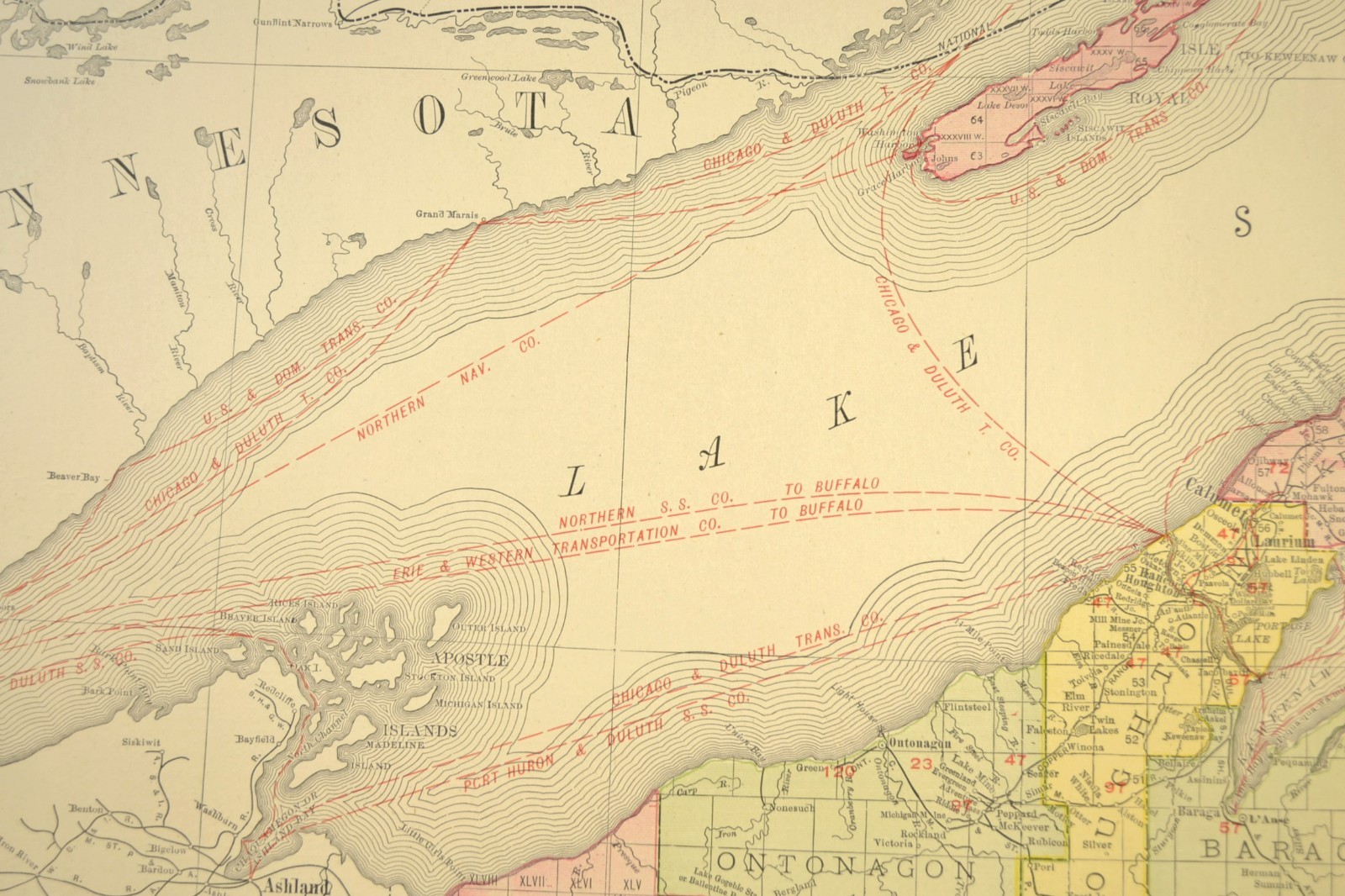 1911 Antique Northern Michigan Railroad Map ORIGINAL Atlas Map DATED