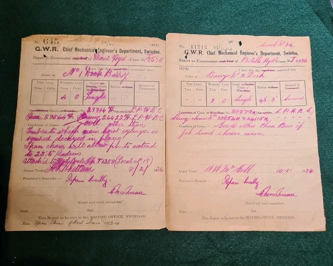 GWR Railway Barry No1 & 2 Docks – Portable Hyde – 1934 – Chief Engineers Dep