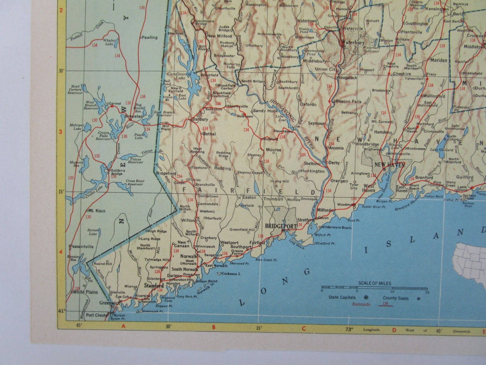 CO CT 1952 COLORADO TOPO RAILROAD Map SAN LUIS VALLEY CENTRAL RR or CONNECTICUT