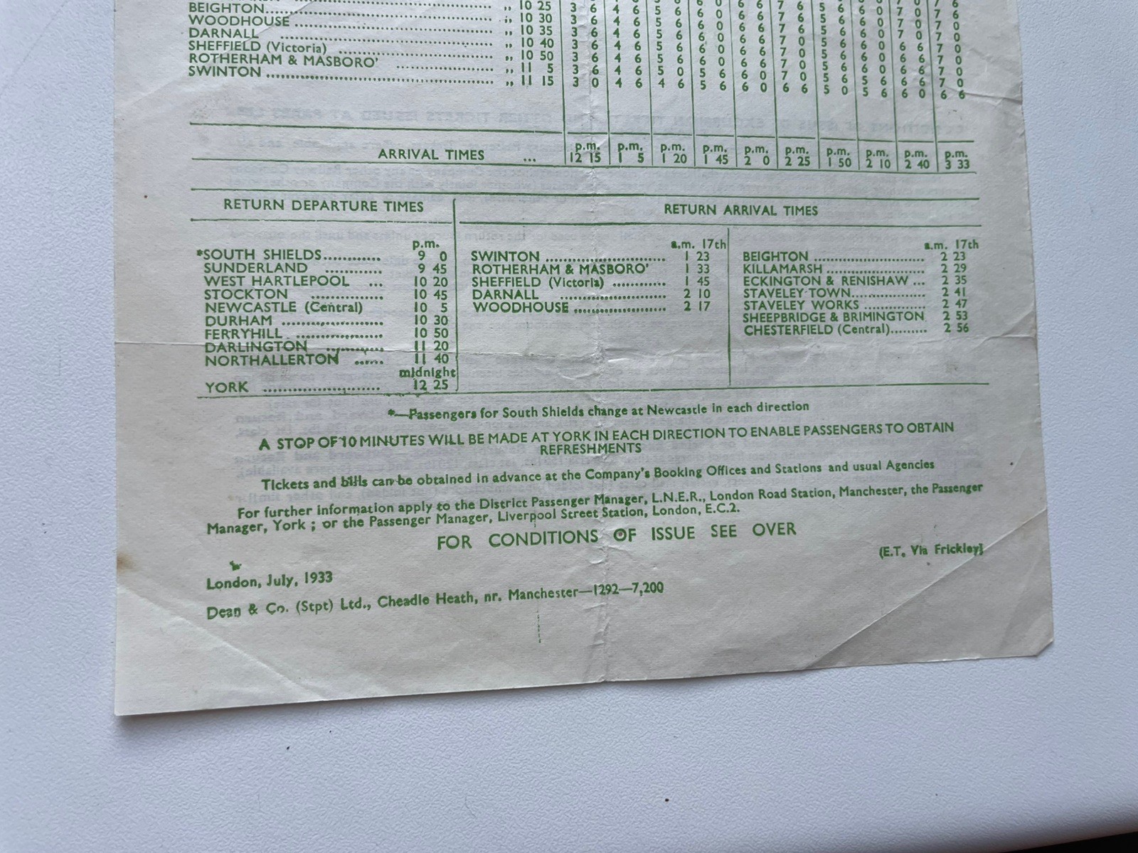 2 x 1930s LNER train timetables for York, Durham, Newcastle, Sunderland