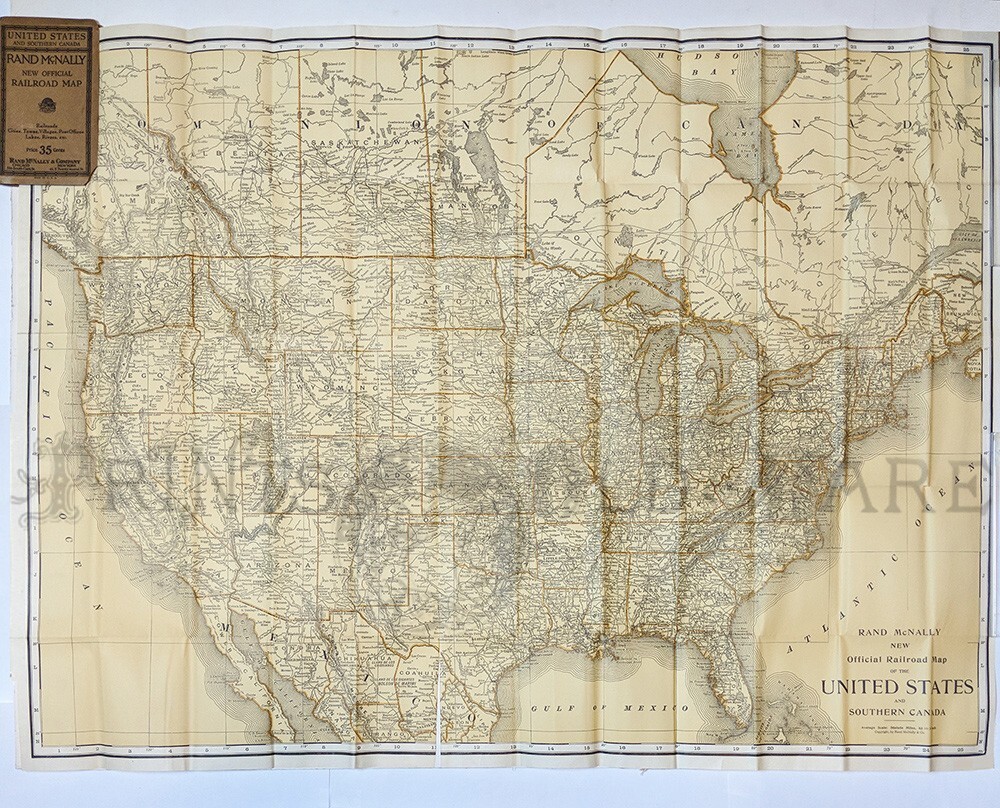 1910 Rand McNally New Official Railroad Map of the United States & So. Canada