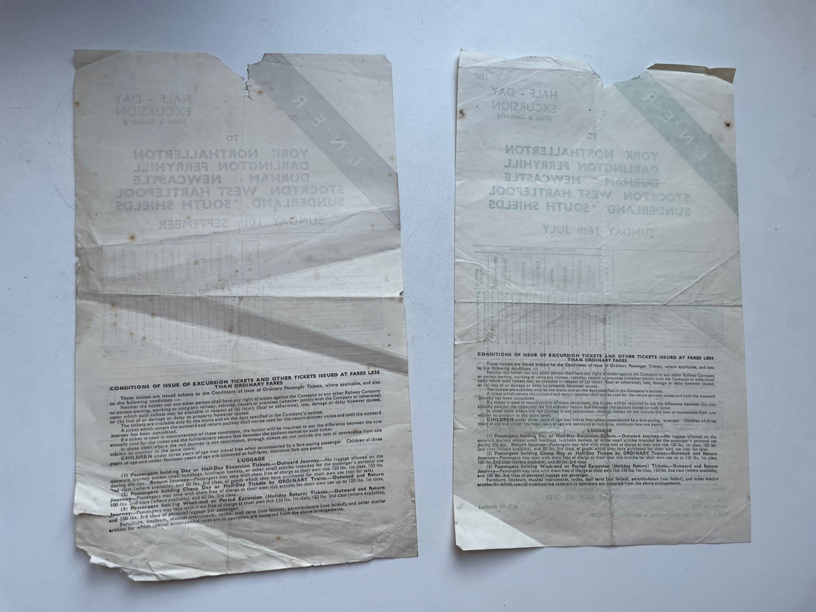 2 x 1930s LNER train timetables for York, Durham, Newcastle, Sunderland