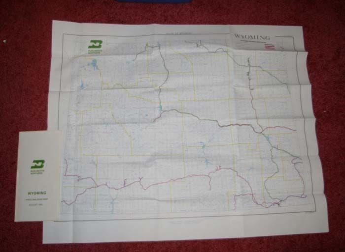 1983 Burlington Northern Railroad Wyoming State Map showing Railroad Lines