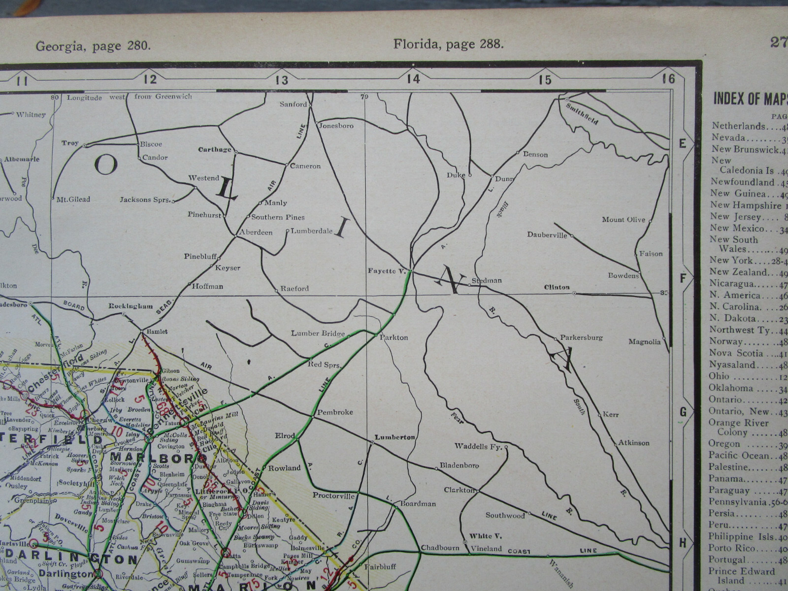 SC 1910 SOUTH CAROLINA Cram INTERURBAN + STEAM RAILROADs Map. EDGEMOOR MANETTA