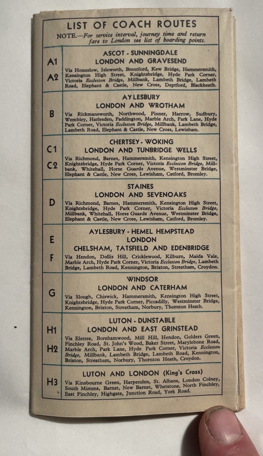 Original 1937 Green Line Coach Map London Transport Number 1