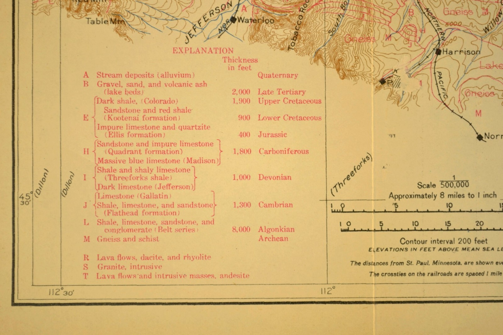 Antique Northern Pacific Railroad Map Butte Montana Welch CM&StP RR