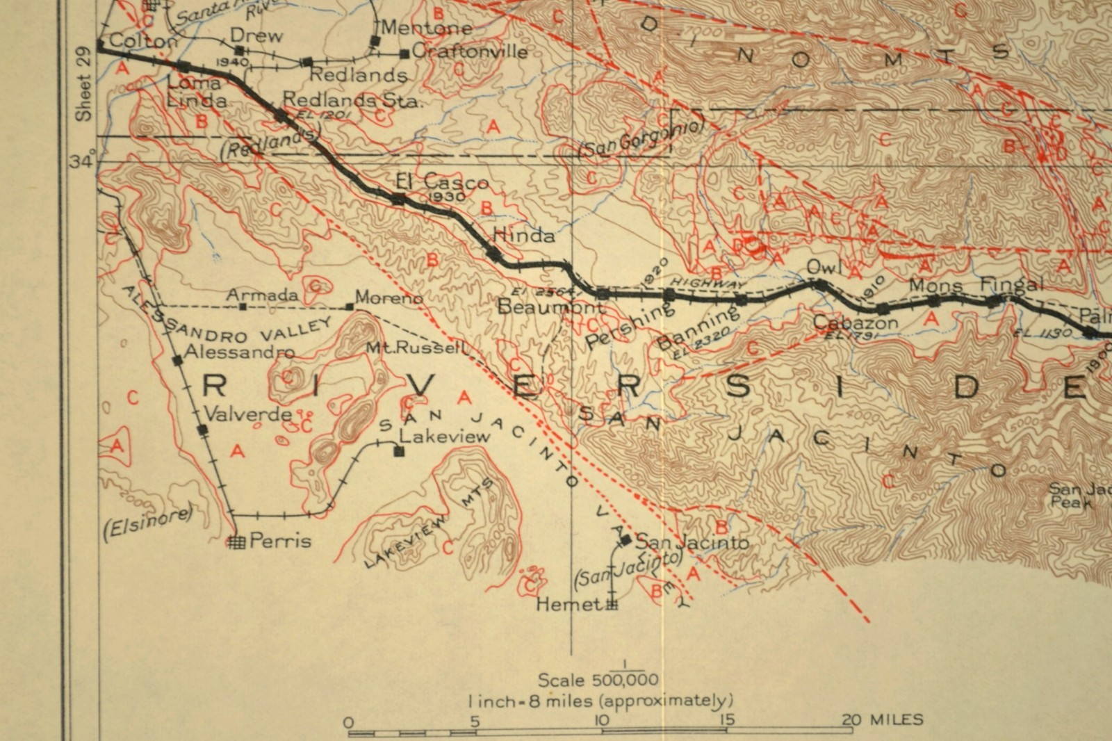 Southern Pacific Railroad Map San Bernardino California Redlands Beaumont Colton
