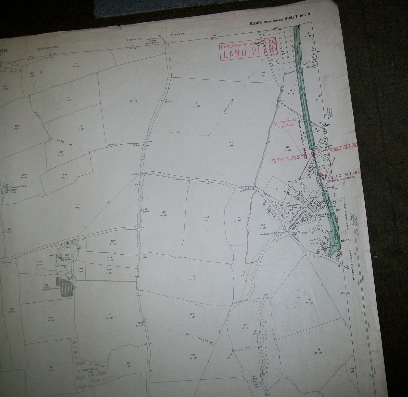 WICKHAM BISHOPS STATION ESSEX ORDNANCE SURVEY MAP GREAT EASTERN RAILWAY 1922