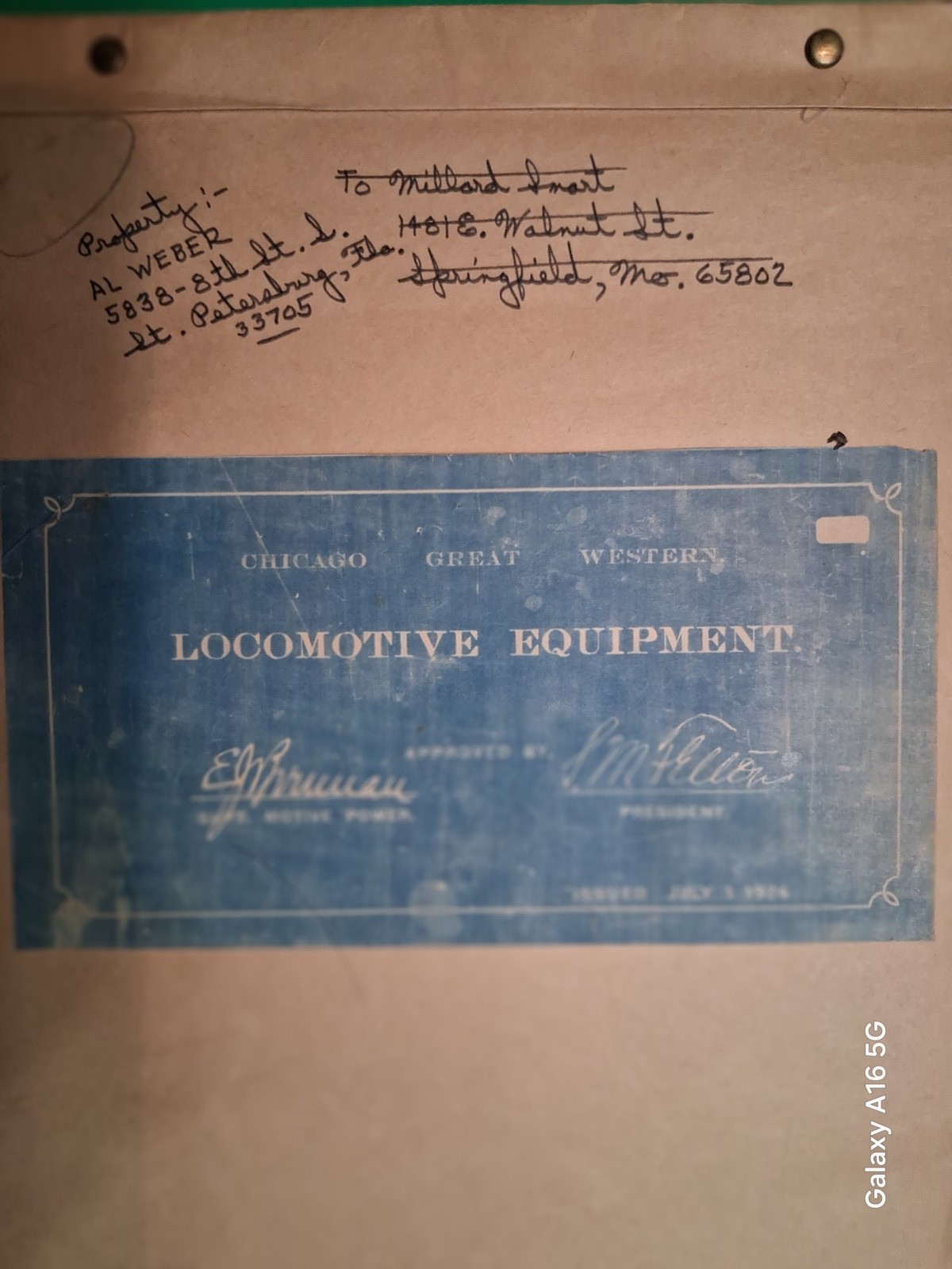 CHICAGO GREAT WESTERN RAILROAD 2-6-0 LOCOMOTIVE #107 ORIG 1924 BLUEPRINT DATA