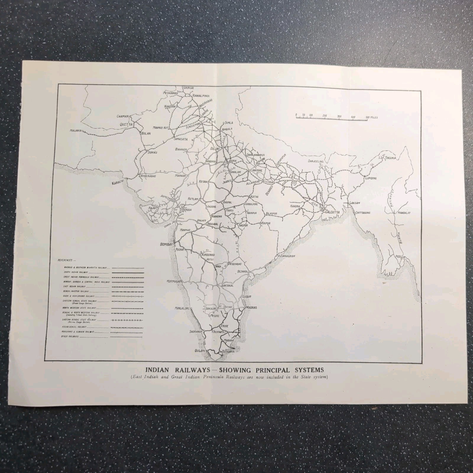 Original 1927 Map of Indian Railway Showing Principal General Map of System