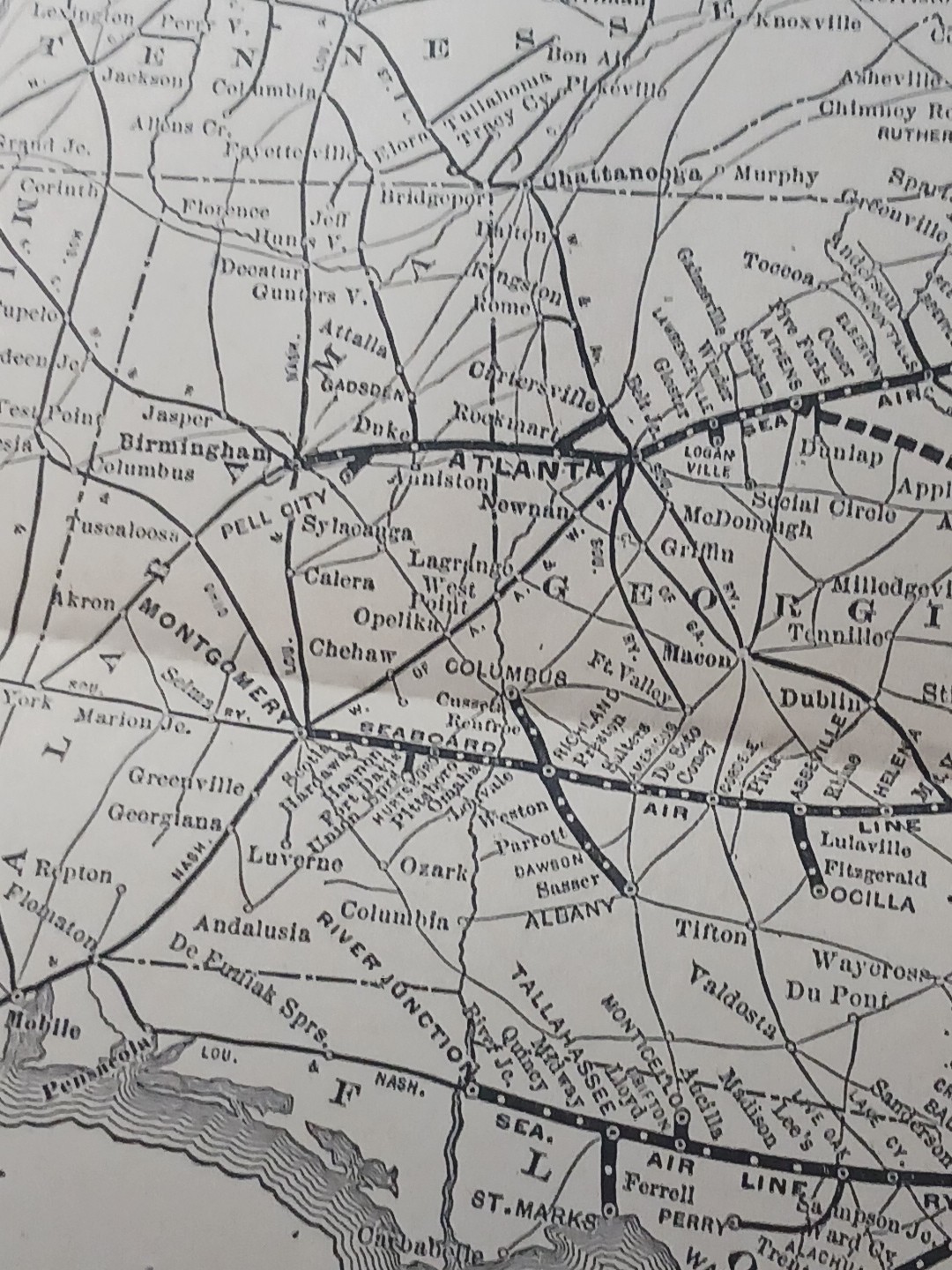 1905 Train Route Map SEABOARD AIR LINE SYSTEM railroad Stations Depot 11″x9″