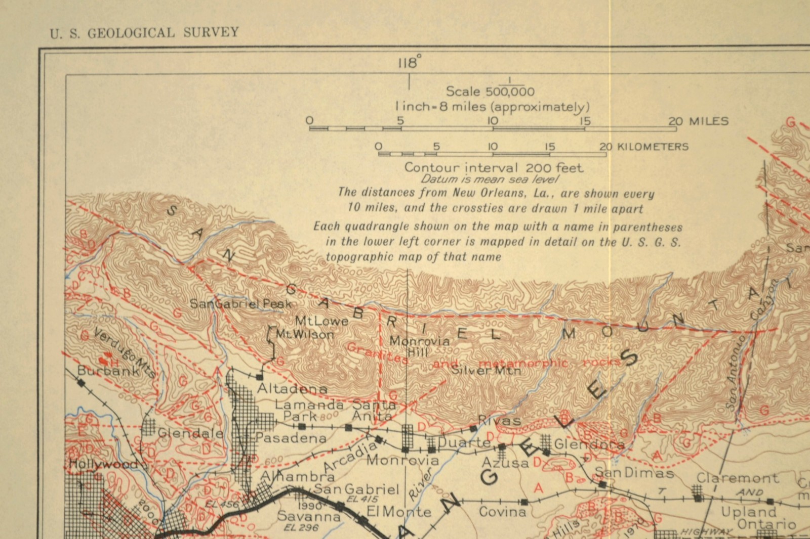Vintage Southern Pacific Railroad Map LA California San Bernardino Fault Lines