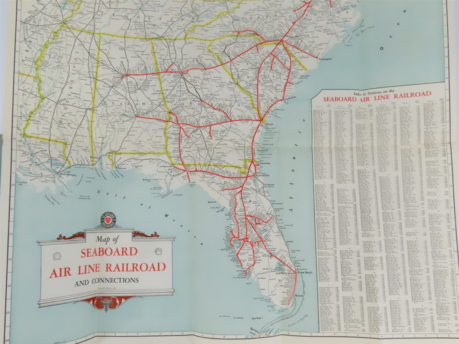 Vintage SAL Seaboard Air Line Railroad Freight Traffic Dept. Fold-Out Map 1959